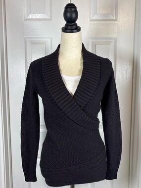 bebe Black V-Neck Shawl-Collar Wrap Sweater